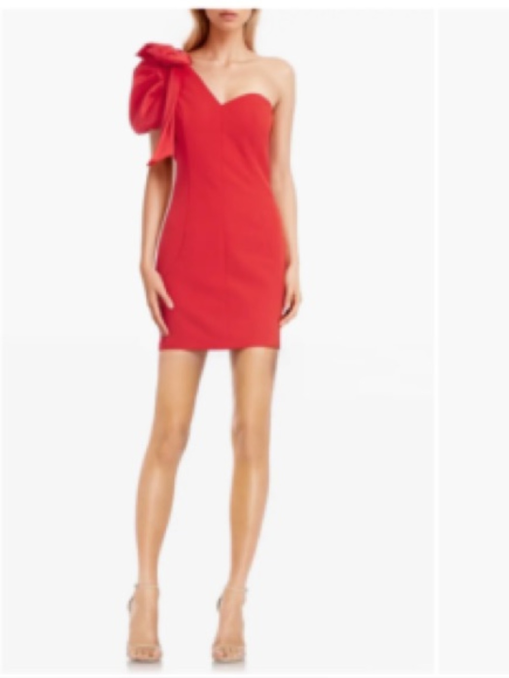 Badgley Mischka One-Shoulder Red Cocktail Dress